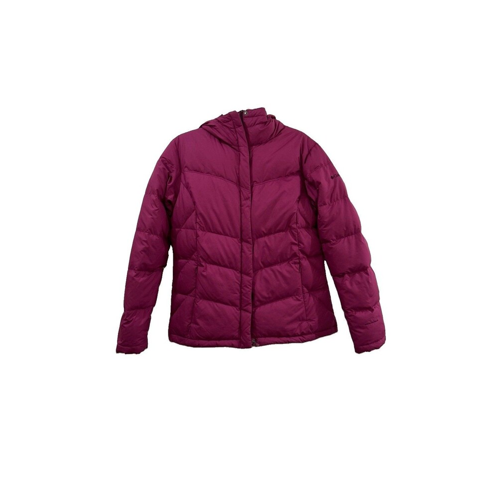 Columbia Womens L Fuchsia Puffer Jacket Hooded Omni Shield Duck Down